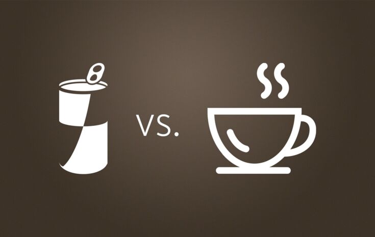 Energy Icon und Kaffee Icon auf braunem Hintergrund