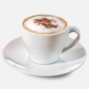 Cappuccino with cocoa in a white mug