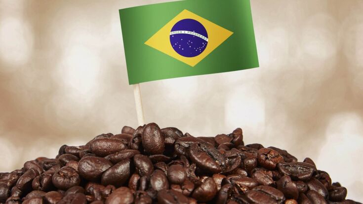 Brasilien Flagge auf einem Kaffeehaufen