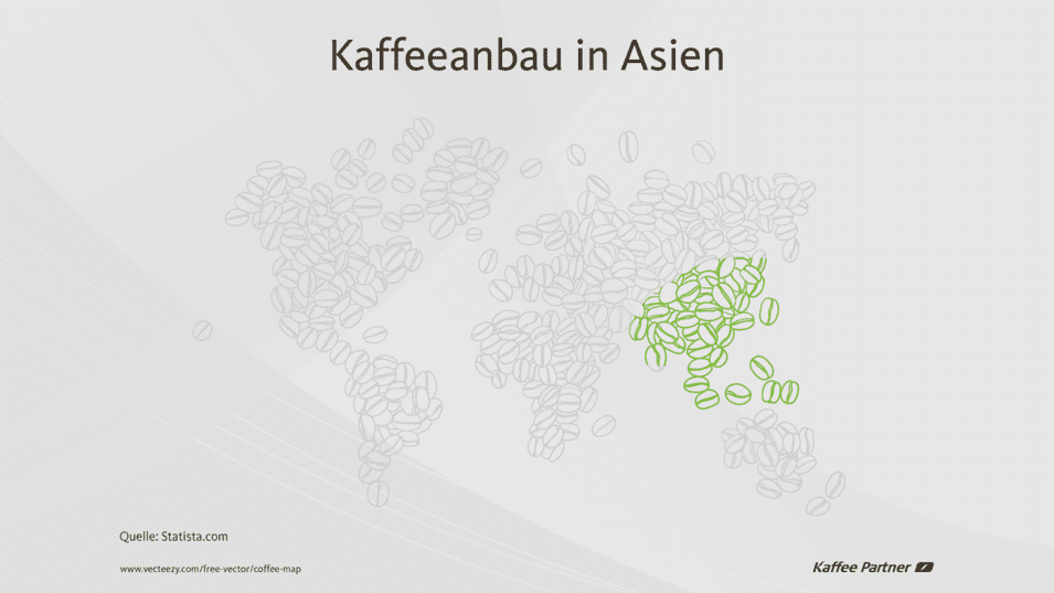 Landkarte von Asien als Kaffeeproduktionsland
